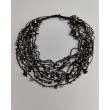 Naszyjnik Czarny Sznurek Szare Korale Makrama
