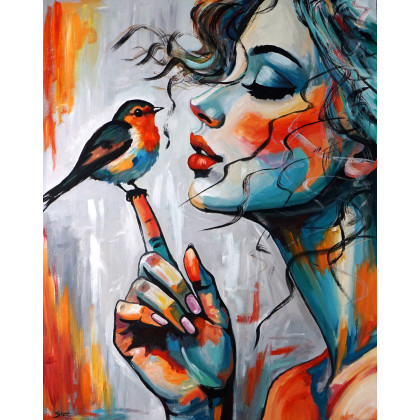 My Robin Friend 80x100, Rafal Stach, obrazy akryl