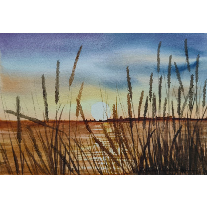 Beata Rudecka - obrazy akwarela - Akwarela Akwarelka Obraz pt: Po Drugiej Stronie 15 x 21 cm Unikat foto #3