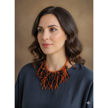 Naszyjnik Patyczaki Koralowy Naszyjnik Deep Amber & Onyx, unikatart, korale,naszyjniki