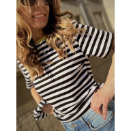 FANTASY / BLACK & WHITE - BAWEŁNIANY T-SHIRT Z KOLOROWYM ŚCIĄGACZEM