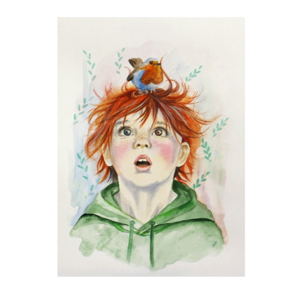 Rudzielec z rudzikiem - akwarela na papierze, Między Marzeniami, obrazy akwarela