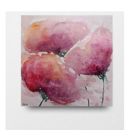 Maki- akwarela 15/15 cm, Paulina Lebida, obrazy akwarela