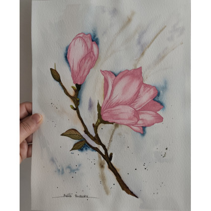 Beata Rudecka - obrazy akwarela - Akwarela Akwarelka Obraz pt: Magnolia 22,5 x 30 foto #2