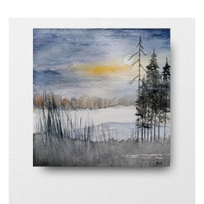 Pejzaż- akwarela 20/20 cm, Paulina Lebida, obrazy akwarela