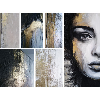 Dorota Kalinowska - obrazy akryl - SPOJRZENIE portret kobiety 120x90 foto #2