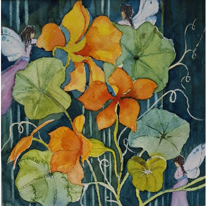 Nasturcje, Jolanta Zdanowicz, obrazy akwarela