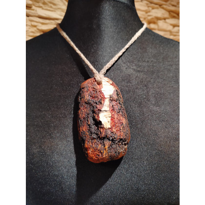 Naszyjnik z drewna i lnu., Krzysztof Paweł Kowalski, korale,naszyjniki