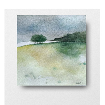 Pejzaż- akwarela 15/15 cm, Paulina Lebida, obrazy akwarela