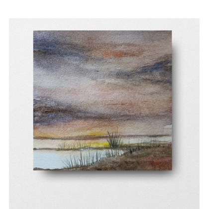 Pejzaż- akwarela 15/15 cm, Paulina Lebida, obrazy akwarela