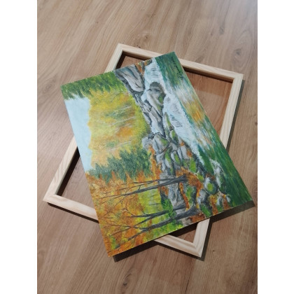 Marzena Dymek - obrazy akryl - Zestaw ręcznie malowanych obrazów akrylowych - Tryptyk jesienny polski pejzaż z ramami w komplecie foto #3