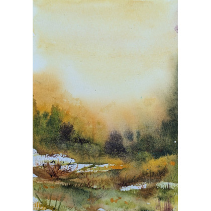 Złota mgła - akwarela, Ewelina Zajączkowska, obrazy akwarela
