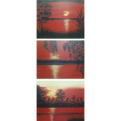 ZESTAW TRZECH RĘCZNIE MALOWANYCH OBRAZÓW AKRYLOWYCH Z RAMAMI 24x30cm, Marzena Dymek, obrazy akryl