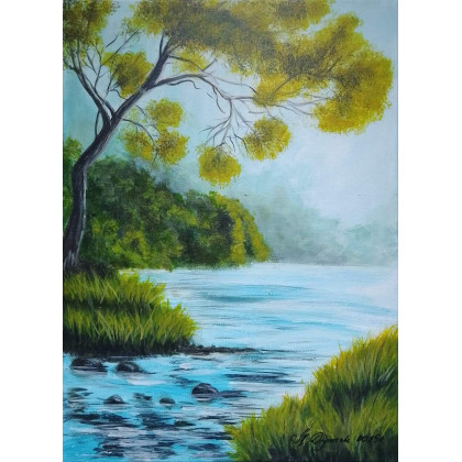 ZESTAW RĘCZNIE MALOWANYCH OBRAZÓW Z RAMAMI - DYPTYK: NOSTALGICZNY SCHYŁEK LATA, Marzena Dymek, obrazy akryl