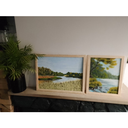 Marzena Dymek - obrazy akryl - ZESTAW RĘCZNIE MALOWANYCH OBRAZÓW Z RAMAMI - DYPTYK: NOSTALGICZNY SCHYŁEK LATA foto #3