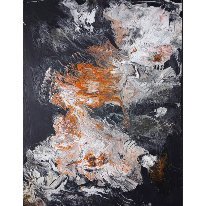 ZESTAW RĘCZNIE MALOWANYCH OBRAZÓW Z RAMAMI - DYPTYK: MISTYCZNY POURING, Marzena Dymek, obrazy tech. mieszana