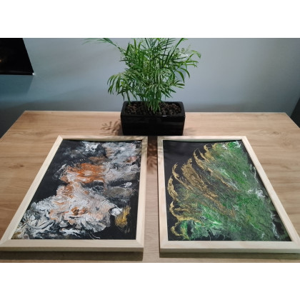 Marzena Dymek - obrazy tech. mieszana - ZESTAW RĘCZNIE MALOWANYCH OBRAZÓW Z RAMAMI - DYPTYK: MISTYCZNY POURING foto #1