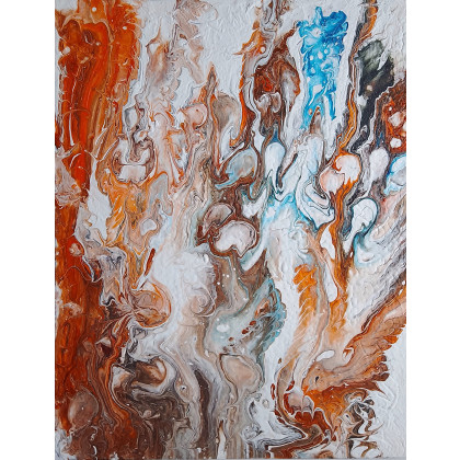 ZESTAW RĘCZNIE MALOWANYCH OBRAZÓW Z RAMAMI - TRYPTYK: ENERGETYCZNY POURING, Marzena Dymek, obrazy tech. mieszana