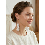 DŁUGIE KOLCZYKI BOHO Z BIAŁYCH KORALIKÓW - ŚLUBNE KOLCZYKI CHWOSTY Z PERŁĄ