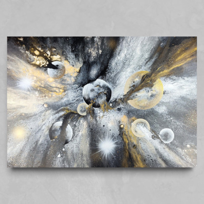 Czarno-złoty kosmos - Obraz akrylowy na płótnie 70x100, Elżbieta Hanarz, obrazy akryl