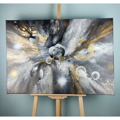 Elżbieta Hanarz - obrazy akryl - Czarno-złoty kosmos - Obraz akrylowy na płótnie 70x100 foto #2