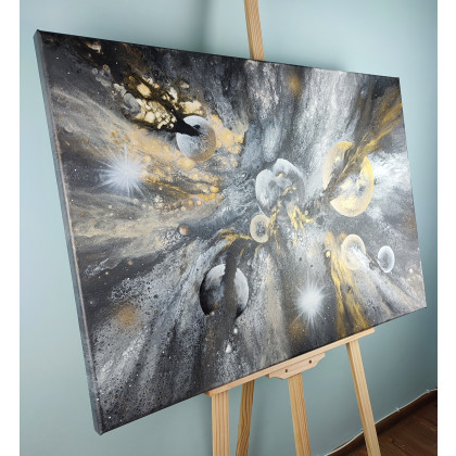 Elżbieta Hanarz - obrazy akryl - Czarno-złoty kosmos - Obraz akrylowy na płótnie 70x100 foto #3