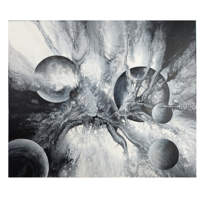 Czarno-biała abstrakcja - Akryl na płótnie 50x60, Elżbieta Hanarz, obrazy akryl