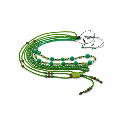 Naszyjnik Wielowarstwowy W Odcieniach Zieleni, unikatart, korale,naszyjniki
