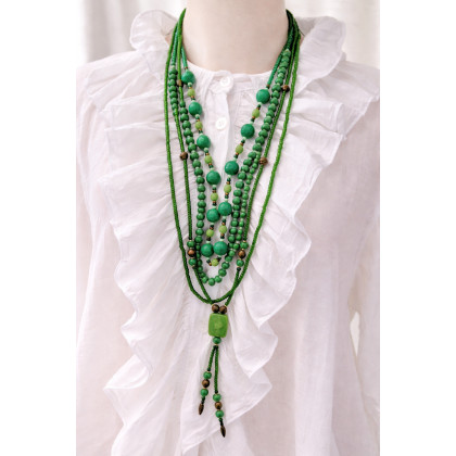 unikatart - korale,naszyjniki - Naszyjnik Wielowarstwowy W Odcieniach Zieleni foto #1