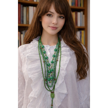 unikatart - korale,naszyjniki - Naszyjnik Wielowarstwowy W Odcieniach Zieleni foto #2