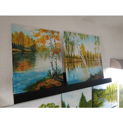 Marzena Dymek - obrazy akryl - ZESTAW RĘCZNIE MALOWANYCH OBRAZÓW - BRZOZOWY DYPTYK SŁONECZNA JESIEŃ - 1x 30x30cm + 1x 30x24cm foto #3