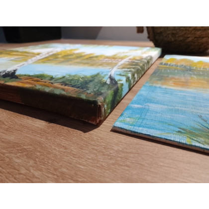 Marzena Dymek - obrazy akryl - ZESTAW RĘCZNIE MALOWANYCH OBRAZÓW - BRZOZOWY DYPTYK SŁONECZNA JESIEŃ - 1x 30x30cm + 1x 30x24cm foto #4