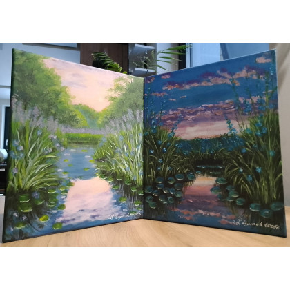 Marzena Dymek - obrazy akryl - ZESTAW RĘCZNIE MALOWANYCH OBRAZÓW - DYPTYK NIEPOWTARZALNYCH BARW- 2x 30x24cm foto #1