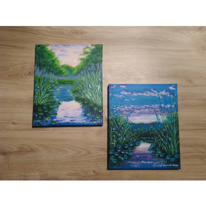 Marzena Dymek - obrazy akryl - ZESTAW RĘCZNIE MALOWANYCH OBRAZÓW - DYPTYK NIEPOWTARZALNYCH BARW- 2x 30x24cm foto #2