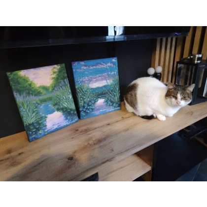 Marzena Dymek - obrazy akryl - ZESTAW RĘCZNIE MALOWANYCH OBRAZÓW - DYPTYK NIEPOWTARZALNYCH BARW- 2x 30x24cm foto #3