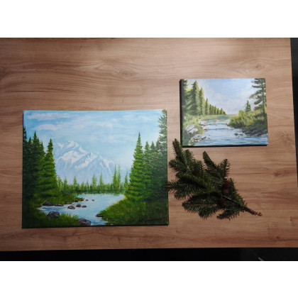 Marzena Dymek - obrazy akryl - ZESTAW RĘCZNIE MALOWANYCH OBRAZÓW - WIOSENNO-LETNI PEJZAŻ GÓRSKI, 1 obraz GRATIS! foto #1