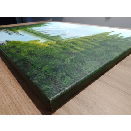 Marzena Dymek - obrazy akryl - RĘCZNIE MALOWANY OBRAZ - PEJZAŻ ZA GÓRAMI, ZA LASAMI 50x70cm foto #3