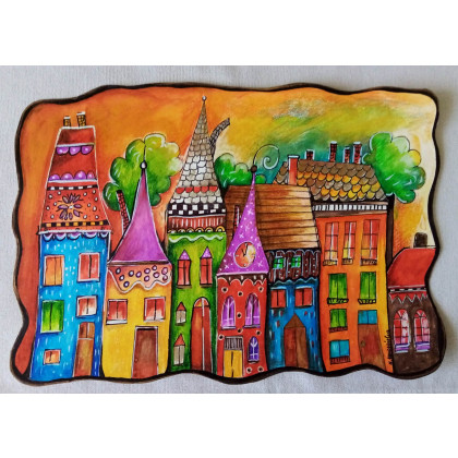 Kolorowe miasteczko, Sara Mondrian, rysunki tech.mieszana