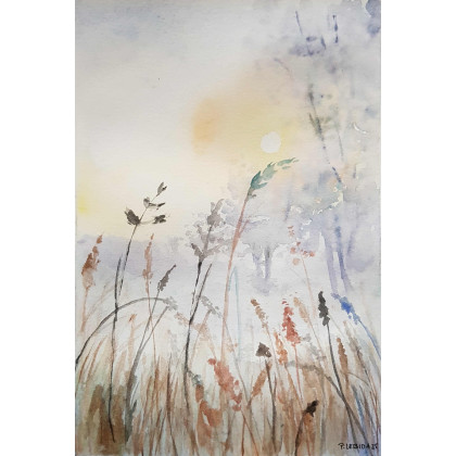 Paulina Lebida - obrazy akwarela - Łąka 2-  akwarela formatu A5 foto #1