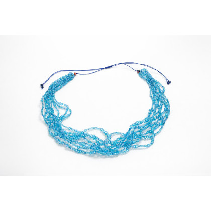 unikatart - korale,naszyjniki - Naszyjnik wielorzędowy z koralików niebieski - Boho, styl morski, regulowany foto #1