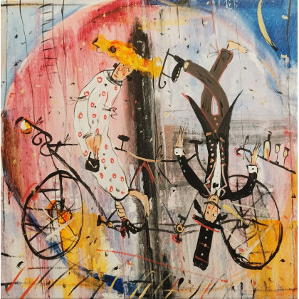 Zakochani i ich tandem..., Dariusz Grajek, olej + akryl