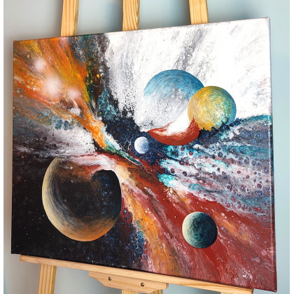 Elżbieta Hanarz - obrazy akryl - Fluid Galaxy - Kosmiczna abstrakcja na płótnie 50x60 foto #2