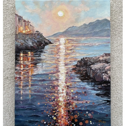 Słoneczna ścieżka na wodzie. Blask., Myroslava Burlaka, obrazy olejne