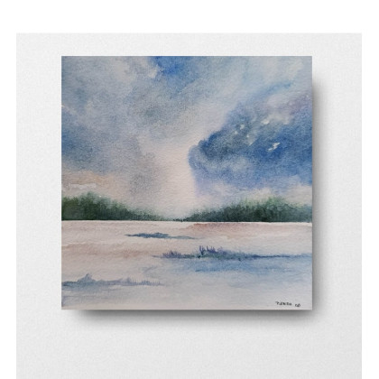 Pejzaż-  akwarela formatu 20/20 cm, Paulina Lebida, obrazy akwarela