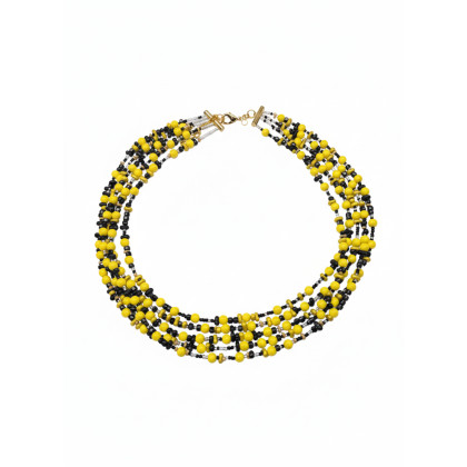 Wielowarstwowy Naszyjnik Boho - Słoneczna Energia w Czarnym Obramowaniu, unikatart, korale,naszyjniki