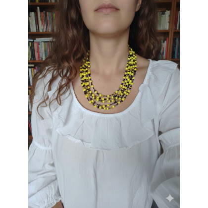 unikatart - korale,naszyjniki - Wielowarstwowy Naszyjnik Boho - Słoneczna Energia w Czarnym Obramowaniu foto #1