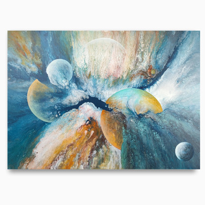 Cosmic Splash - Kosmiczna abstrakcja na płótnie 50x70, Elżbieta Hanarz, obrazy akryl