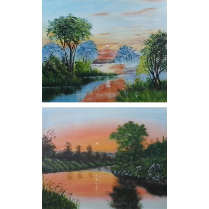 WYPRZEDAŻ KOLEKCJI - ZESTAW DWÓCH MALOWANYCH OBRAZÓW - ROMANTYCZNE WSCHODY I ZACHODY, Marzena Dymek, obrazy akryl