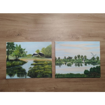 Marzena Dymek - obrazy akryl - WYPRZEDAŻ KOLEKCJI - ZESTAW RĘCZNIE MALOWANYCH OBRAZÓW - NATURA I PTAKI - 2x 24x30cm foto #1