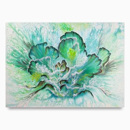 Szmaragdowy Rozkwit - Akryl na płótnie 50x70, Elżbieta Hanarz, obrazy akryl